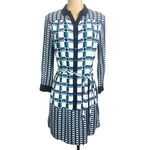 Anthropologie Maeve Navy/Green/White Shirt‎ Dress with Drop Waist Size 2